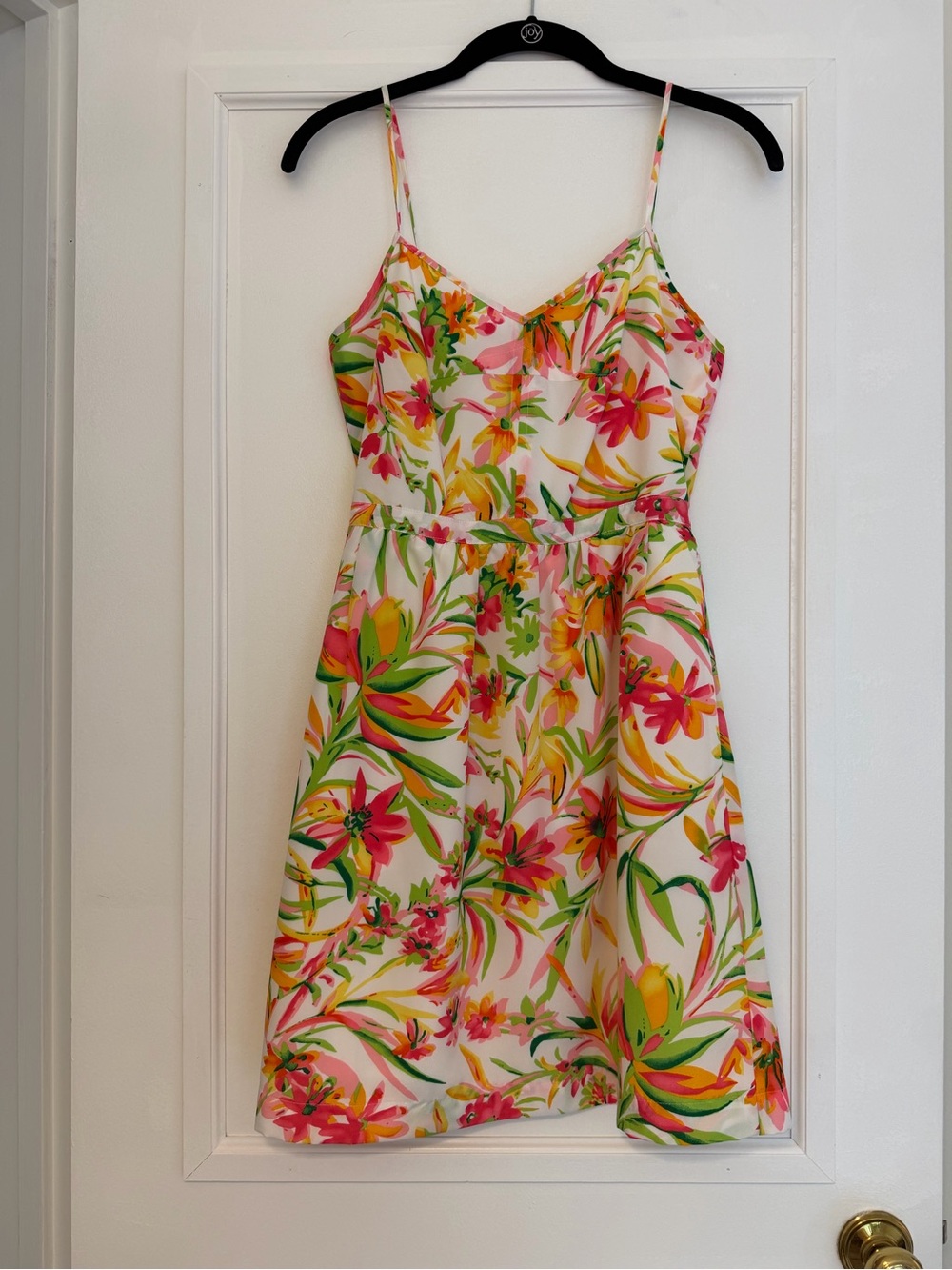 JCrew Floral Spaghetti-Strap Sundress in White with Pink & Green Print